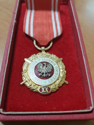 Poland Polish Police Medal Xx Years Of Duty,  Gold Order Ribbon Boxed