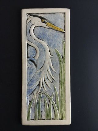 Vintage Art Tile Heron Bird Facing Right Relief Earth Song Shannon Gresham 12x5