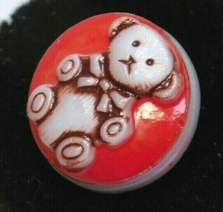 ADORABLE Teddy Bear BUTTON Vintage Hand Painted in Red 9/16 D 2