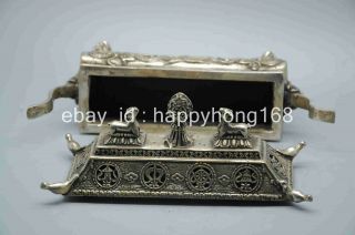 Chinese old copper plating silver Carved Dragon Buddha Incense Burner e01 4