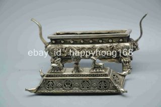 Chinese old copper plating silver Carved Dragon Buddha Incense Burner e01 5