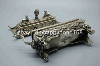 Chinese old copper plating silver Carved Dragon Buddha Incense Burner e01 6