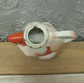 Antique Vintage Chinese Porcelain Tea Pot Figurine Cat with Fish Hand Painted 4