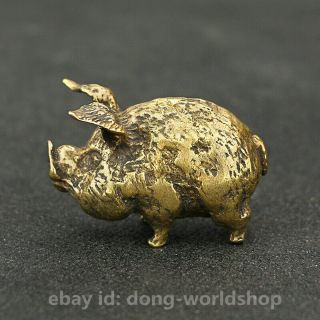 1.  8 " Chinese Small Bronze Exquisite Animal 12 Zodiac Year Arabesquitic Pig Statue