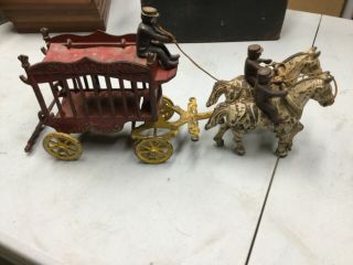 Vintage Kenton Overland Circus Horse Drawn Wagon With Riders - Cast Iron