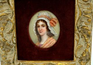 Antique Hand Painted Miniature Lady Portrait Signed And Framed