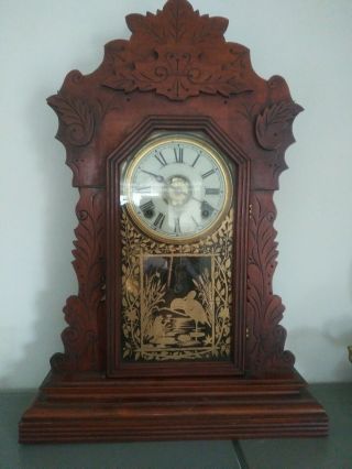 Antique Oak Kitchen Clock W Alarm Running Paulino Hall Gingerbread