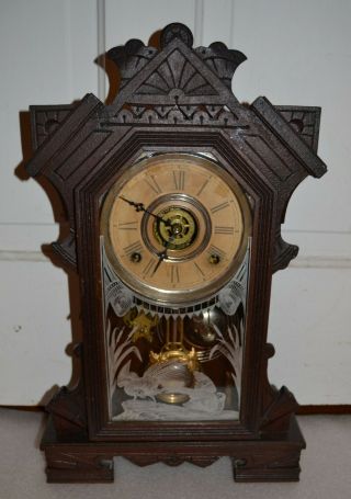 Antique Wm.  L.  Gilbert Clock Co.  Mantle Clock Bird Quall Pheasant Scene