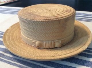 Antique Straw Hat Yelloware Biscuit Butter Dish Caneware