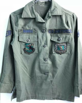 Us Air Force Uniform Vintage Fatigue Shirt Usaf Military Olive Green Patches