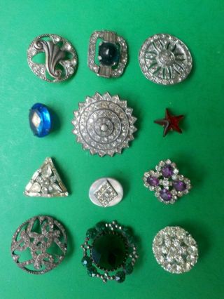 Vintage Group Of 12 Rhinestone Buttons Art Deco,  2 - Color,  Cut Steels Excell.