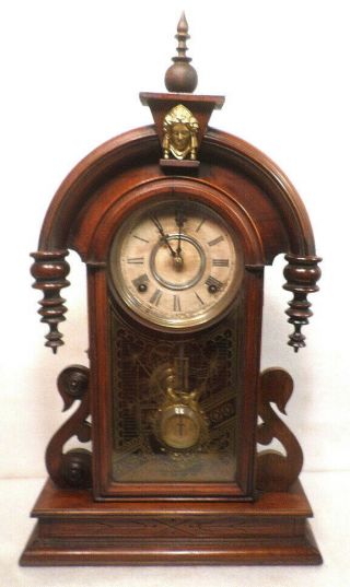 Terrific F.  Kroeber Teardrop Walnut Parlor Clock With Rare Arrow Pendulum - - 1880