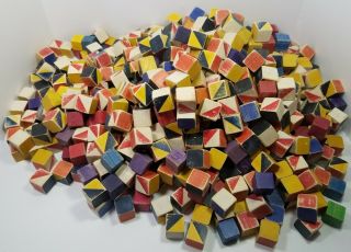 Vintage Wooden Blocks (715 Blocks) Colorful Approx 1 " X1 " Small Wood Toys