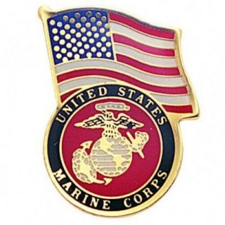 United States Marine Corps Logo Usa Flag Lapel / Hat Pin Usmc