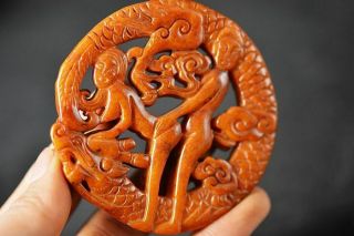 Unique Chinese Old Jade Carved Sexy Man&woman/dragon Pendant H60