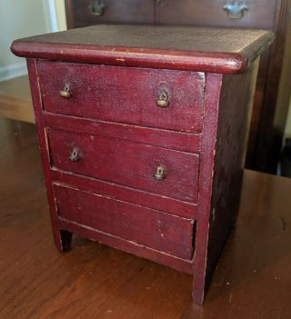 Antique Miniature Dollhouse Chest Drawer Red Wash Country