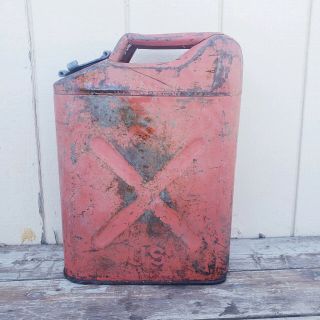 Vtg Us Army Wheeling 5 Gal.  Metal Military Water Jeep Jerry Can Gas Diesel Red