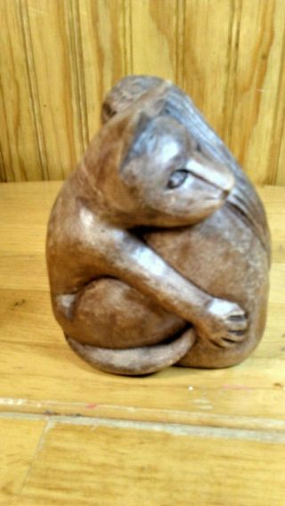 Woman Nude Hug Cat Carved Solid Wood Figurine Statue Wooden