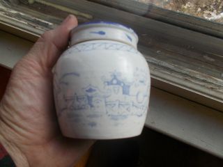 Early Chinese Stoneware Ginger Jar With Lid 4 " Small Size 1800s