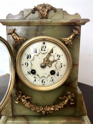 Antique French A.  D Mougin Green Onyx And Ormolu Mantel Clock 2