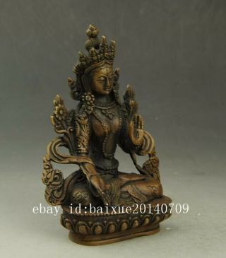 Chinese old fengshui copper hand - carved KWAN - YIN Guanyin statue c02 3