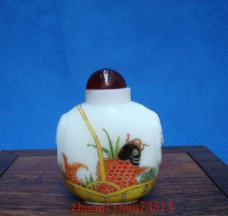 Collectible Handmade Carving White Jade Snuff Bottles Fishs