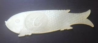 Fine Antique Chinese Mother Of Pearl Lucky Fish Gaming Counter Chip Marker