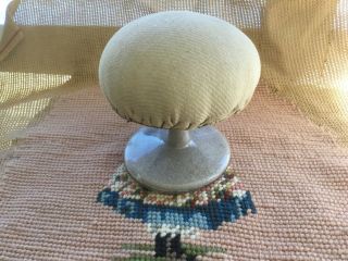 Antique Vintage Mushroom Pin Cushion Glass Bottom Weighted With Sand Fabric Top