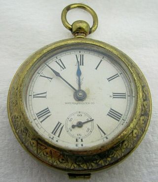 Antique Large Waterbury 1891 Patent Brass Dollar Pocket Watch