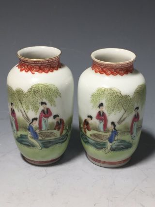 Pair Antique Miniature Chinese Porcelain Vases,  Republic,  Signed
