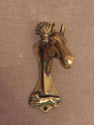 Antique Brass Horse Head Fox Equine Door Furniture Knocker Striker Collectable