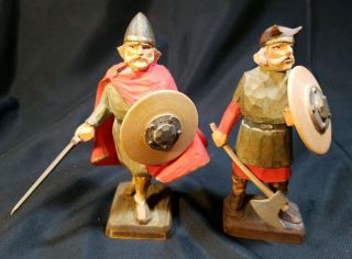 Norway Henning? Unsigned Set Of 2 Hand Carved Wood Viking Sword & Shield 6 "