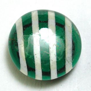Antique Glass Kaleidoscope Button Green & White Stripes Design - 9/16 "