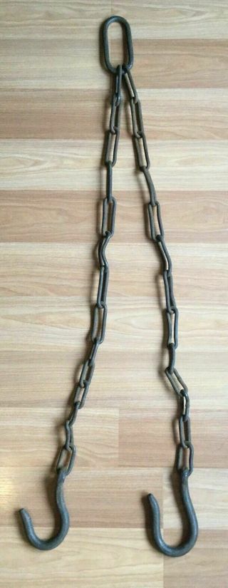Antique Hand Forged Iron Metal Chain Double Hook Farm Tool Hardware 40 "