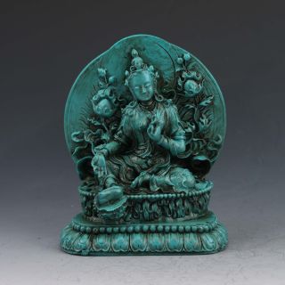 Chinese Antiques Turquoise Hand - Carved Green Tara Buddha Statue