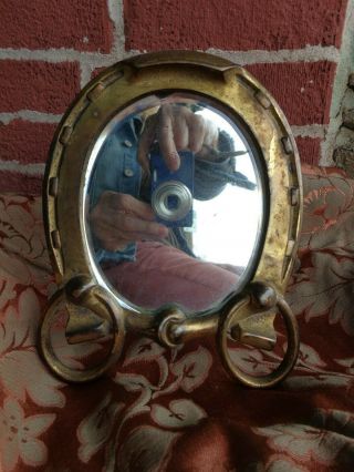 Antique Victorian Lucky Horseshoe Equestrian Cast Iron Standing Vanity Mirror