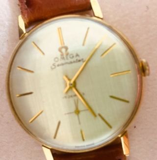 Vintage Omega 18k Yellow Gold Mens Wrist Watch Great In Shape