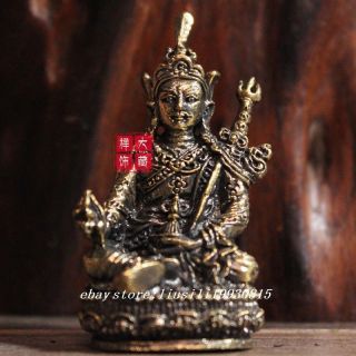 Tibetan Buddhism Old Budda Statue Bronze Guru Rinpoche Padmasambhava 1.  9”