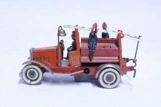 Early Made In Germany Tin Wind Up Penny Toy Fire Ladder Engine W/ Men