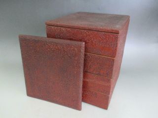 Japanese Old Wooden Lacquered Multitiered Box Jubako/ Tasteful Texture/ 7947