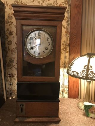 Antique Oak International Time Recorder Co Time Clock