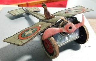 Vintage J Chein Co Tin Sheet Metal Friction Army Fighter Plane Pre Ww2 Piece