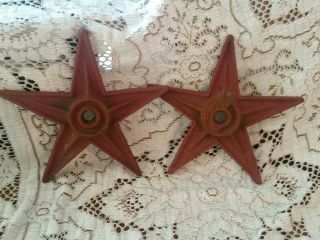 Antique 9 " Red Cast Iron Brick Building Star Architectural Anchor Plate Set Of 2