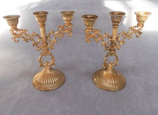 Antique French Gilded Candlesticks Candle Holders - Filigree Pattern -