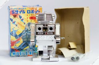 Tps Horikawa Masudaya Missile Robot Silver Tin Clockwork Japan Vintage Space Toy