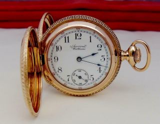 1896 Waltham Pocket Watch In 14 K Gold Filled Scene Engraved Hunter Case - Runs