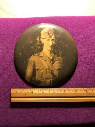 Antique Wwi Photo On Disc Of British Royal Flying Corps Pilot Or Soldier 6 " Dia