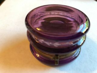 Antique Mary Gregory Amethyst Glass Round Trinket/Ring Box Enameled Girl Flowers 4