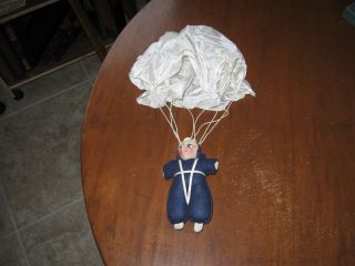 Vintage Wwii Pat Parachute Doll - Wooden Head Toy Elvy Klep Aviatrix Paratrooper