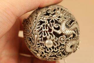 Chinese Old Tibet Silver Hand Carving Dragon Incense Burner Buddha Pendant